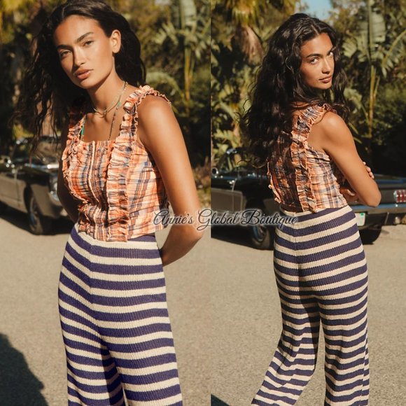 RARE NWT ANTHROPOLOGIE FLAT WHITE Striped Knit Pants. Size L - Picture 16 of 16